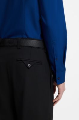 Camisa slim fit en popel&iacute;n de algod&oacute;n de planchado f&aacute;cil, Azul