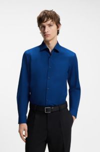 Slim-fit shirt in easy-iron cotton poplin, Blue