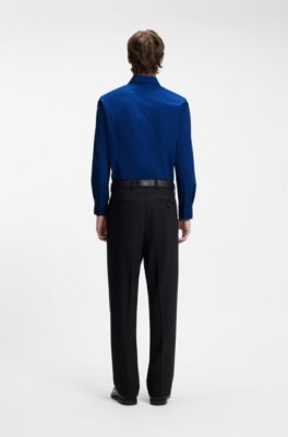 Slim-fit shirt in easy-iron cotton poplin, Blue