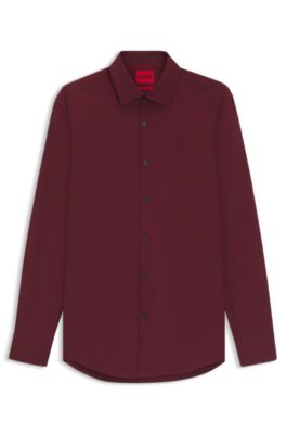 Slim-fit shirt in easy-iron cotton poplin, Dark Red