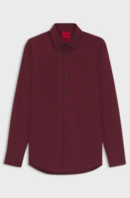 Slim-fit shirt in easy-iron cotton poplin, Dark Red
