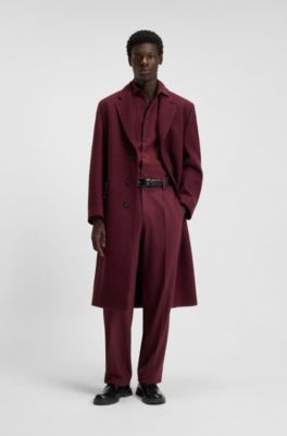 Camicia slim fit in popeline di cotone facile da stirare, Rosso scuro