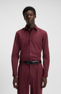 Slim-fit shirt in easy-iron cotton poplin, Dark Red