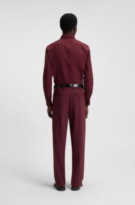Camicia slim fit in popeline di cotone facile da stirare, Rosso scuro