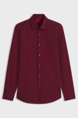 Slim-fit shirt in easy-iron cotton poplin, Dark pink