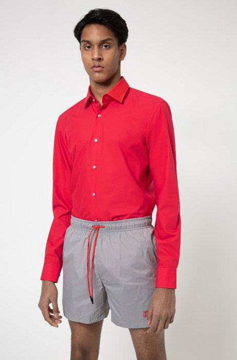 Slim-fit shirt in easy-iron cotton poplin, Pink