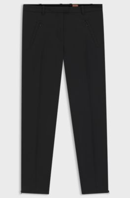 Cropped slim-fit trousers with zipped hems, Black