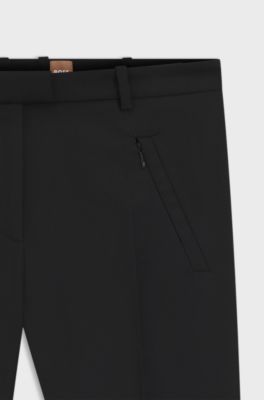 Cropped slim-fit trousers with zipped hems, Black