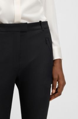 Slim-Fit Hose in Cropped-L&auml;nge mit Rei&szlig;verschluss am Saum, Schwarz