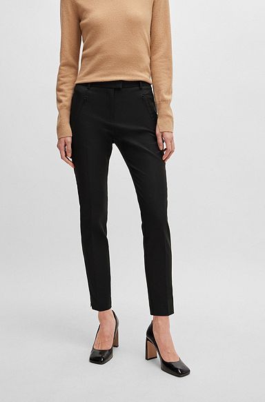 Cropped slim-fit trousers with zipped hems, Black
