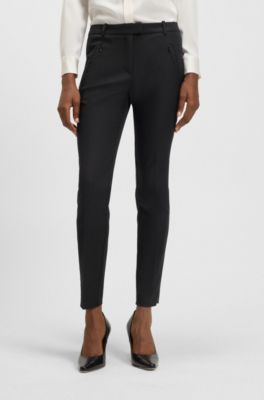 Slim-Fit Hose in Cropped-L&auml;nge mit Rei&szlig;verschluss am Saum, Schwarz
