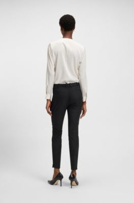 Slim-Fit Hose in Cropped-L&auml;nge mit Rei&szlig;verschluss am Saum, Schwarz