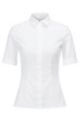 Slim-fit cotton-blend blouse with mock placket , White
