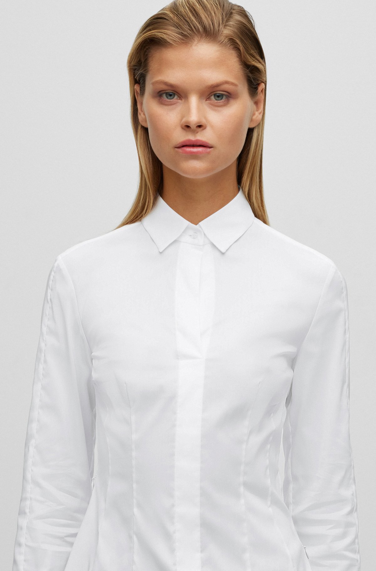 cafe Perfect eerste BOSS - Slim-fit blouse in stretch cotton-blend poplin