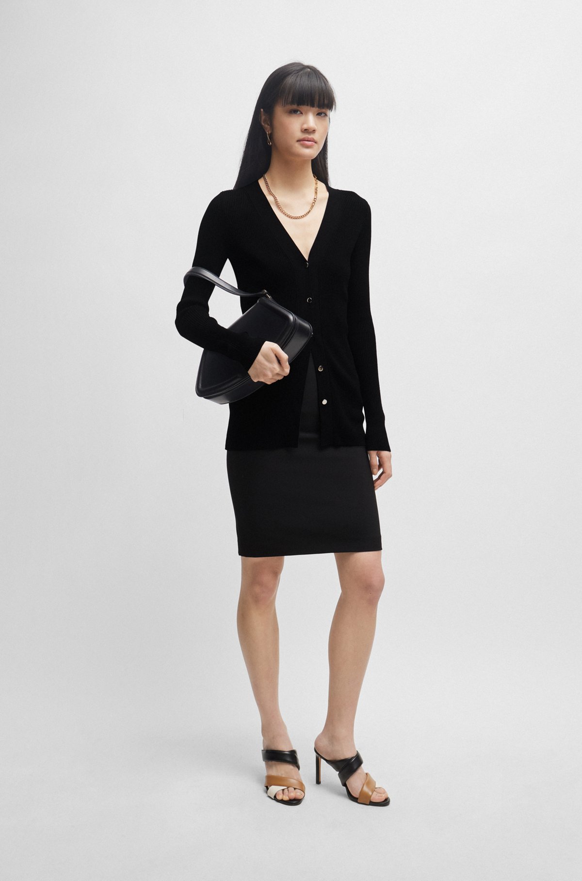 Pencil skirt in Italian stretch virgin wool, Black