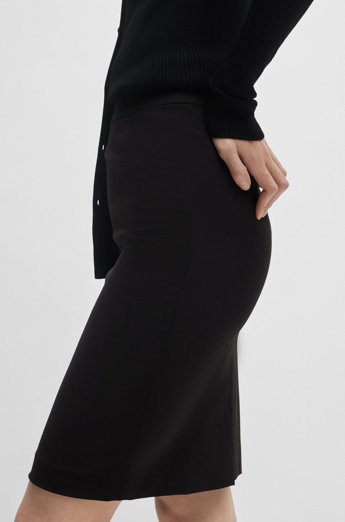 Pencil skirt in Italian stretch virgin wool, Black