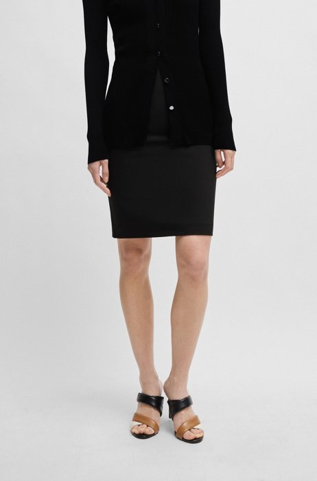 Stretch wool slim-fit pencil skirt , Black