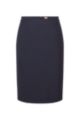 Pencil skirt in Italian stretch virgin wool, Dark Blue