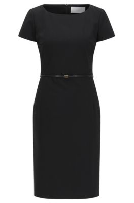 BOSS - Stretch wool shift dress with 