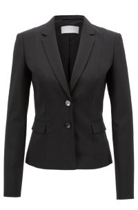 Regular-Fit Blazer aus italienischer Stretch-Schurwolle, Schwarz