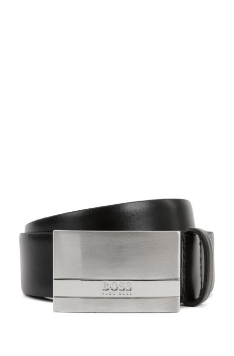 Boss イタリアンレザー ベルト ロゴエングレーブ プレートバックル