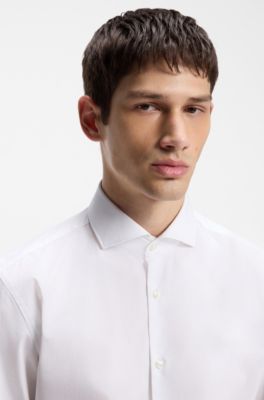 Slim-fit shirt in cotton with spread collar, White