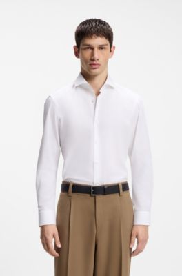 Slim-fit shirt in cotton with spread collar, White