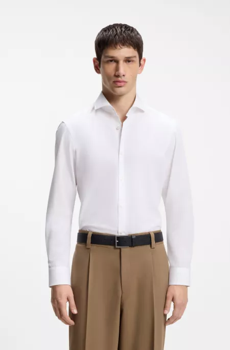 Slim-fit shirt in cotton with spread collar