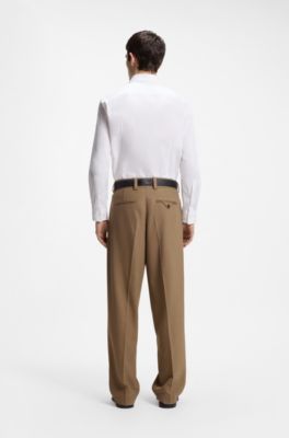 Slim-fit shirt in cotton with spread collar, White