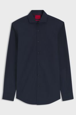Slim-fit shirt in cotton with spread collar, Dark Blue
