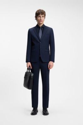 Slim-fit shirt in cotton with spread collar, Dark Blue