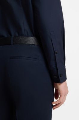 Slim-fit shirt in cotton with spread collar, Dark Blue