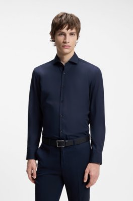 Slim-fit shirt in cotton with spread collar