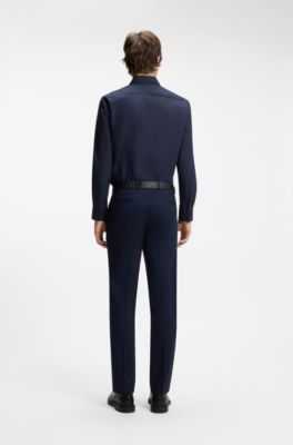 Slim-fit shirt in cotton with spread collar, Dark Blue