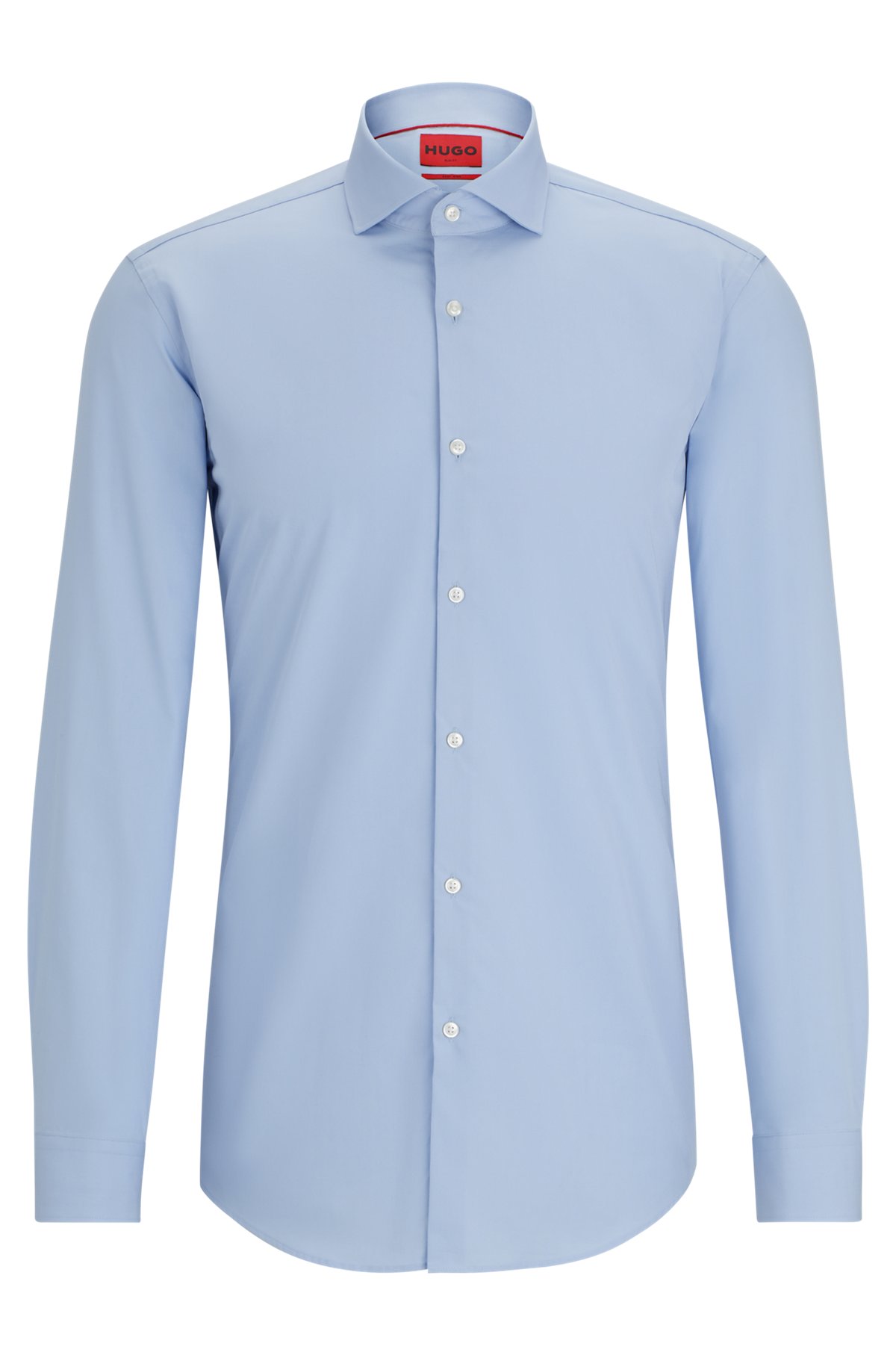 Slim-fit shirt in cotton with spread collar, Light Blue