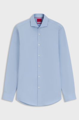 Slim-fit shirt in cotton with spread collar, Light Blue