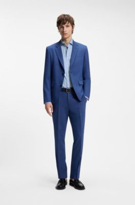 Slim-fit shirt in cotton with spread collar, Light Blue