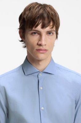 Slim-fit shirt in cotton with spread collar, Light Blue