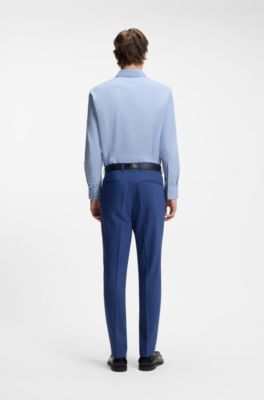 Slim-fit shirt in cotton with spread collar, Light Blue