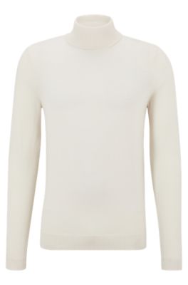 Hugo Boss Regular-fit Rollneck Sweater In Extra-fine Merino Wool In White