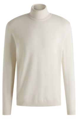 Hugo Boss Regular-fit Rollneck Sweater In Extra-fine Merino Wool In White