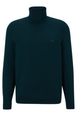 Hugo Boss Regular-fit Rollneck Sweater In Extra-fine Merino Wool In Light Green