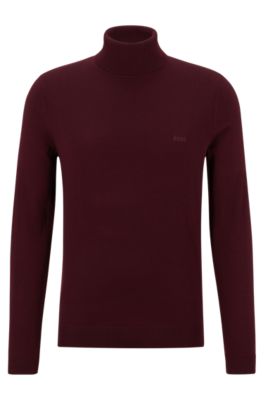 Hugo Boss Regular-fit Rollneck Sweater In Extra-fine Merino Wool In Dark Red
