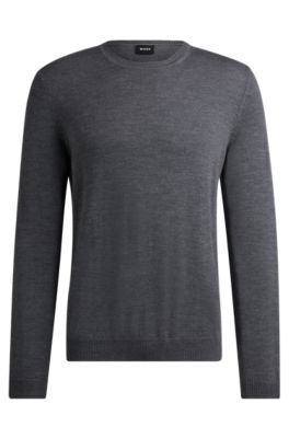 Hugo Boss Regular-fit Sweater In Extra-fine Merino In Grey