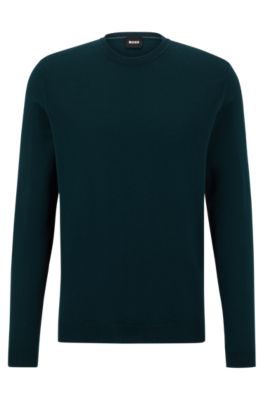Hugo Boss Regular-fit Sweater In Extra-fine Merino In Light Green