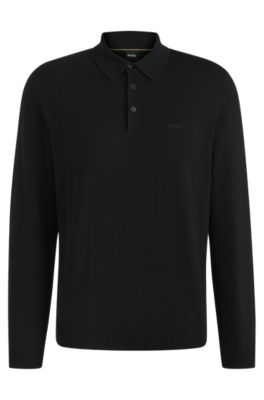 Knit polo sweater in virgin wool, Black