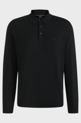 Knit polo sweater in virgin wool, Black
