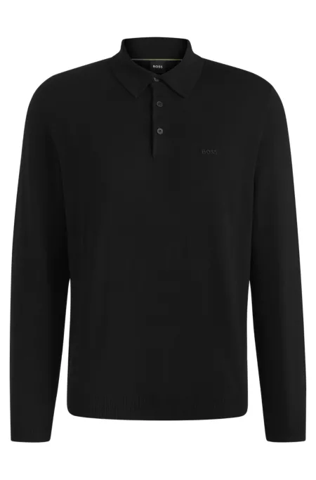 Knit polo sweater in virgin wool