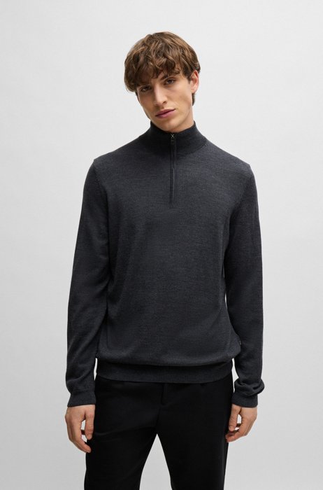 Slim-fit sweater in extra-fine merino wool, Grey
