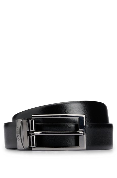 Reversible leather belt with polished gunmetal hardware, Black